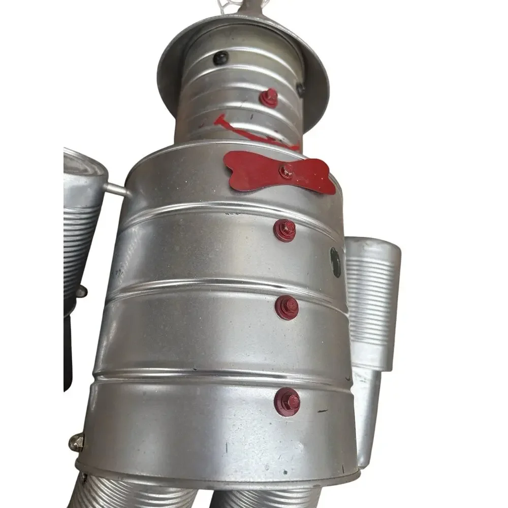Vintage Tin Can Robot Folk Art Sculpture Handmade Recycled Metal 20” Tall